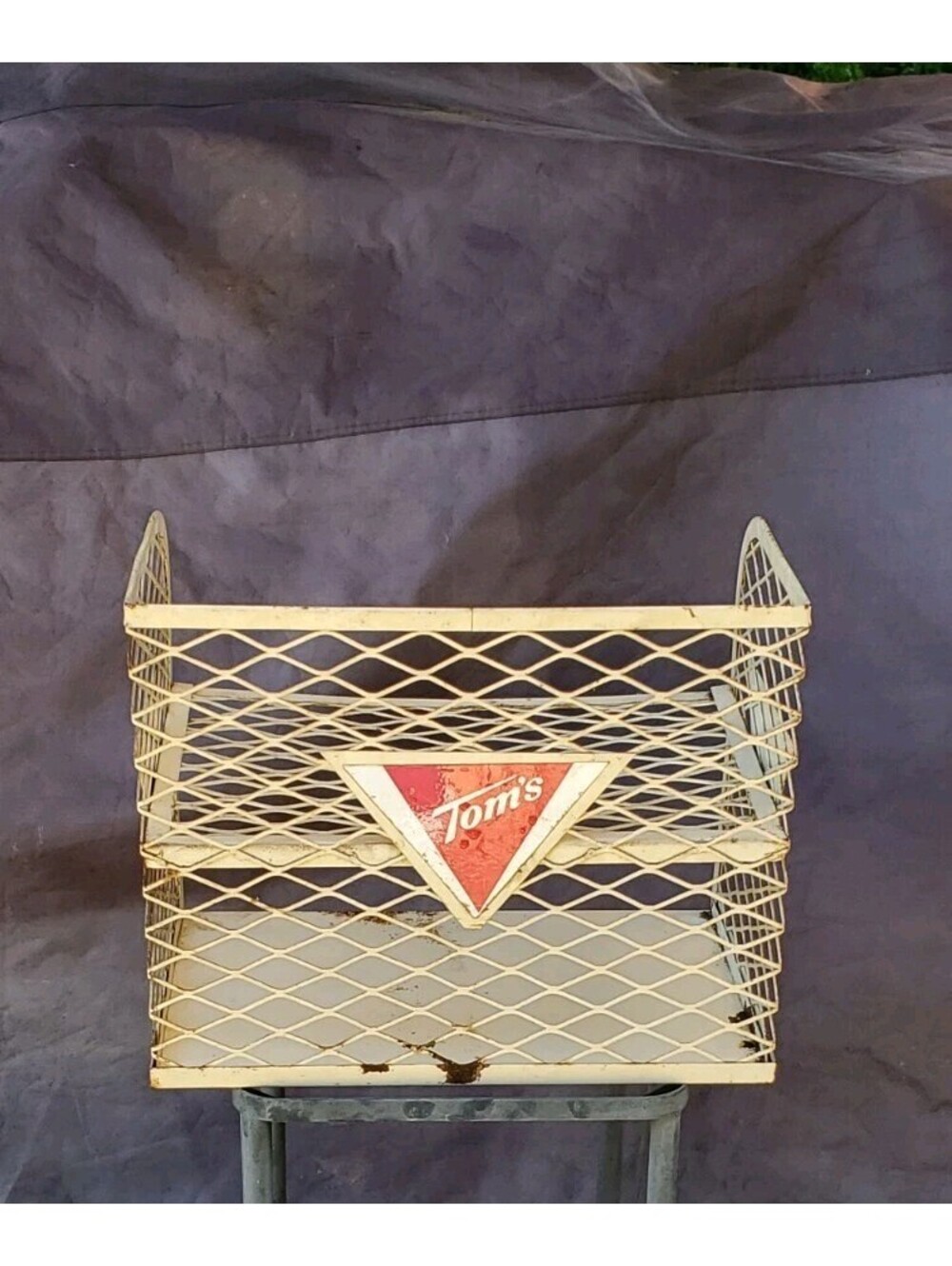 Tom's Vintage Metal Display Store Counter Rack Sign Original Condition 13.5x11x9